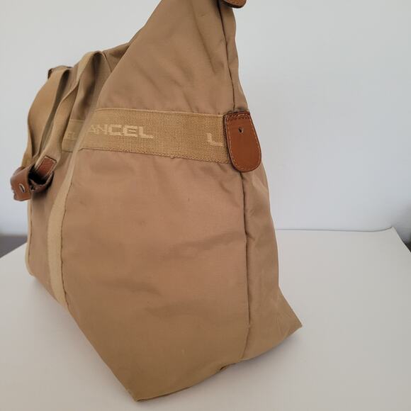 Lancel Paris Vintage Bag Duffle Handbag Zip XL Large Nylon Beige Designer Logo - Picture 5 of 11